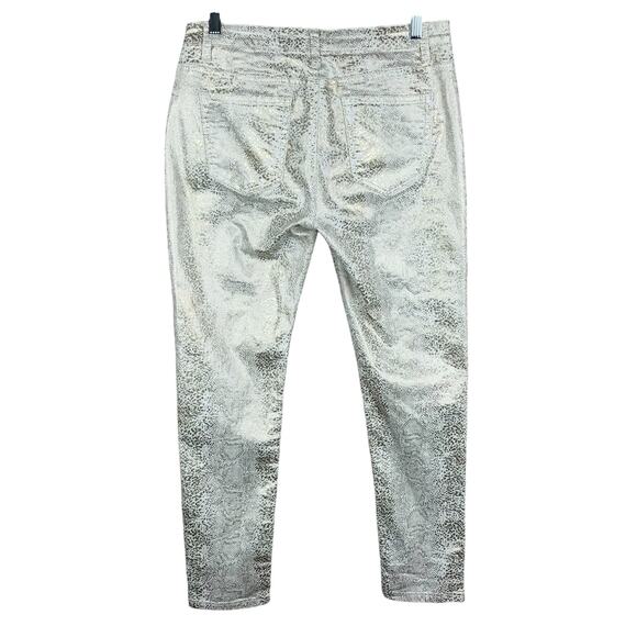 Boston Proper Jeans Cream Gold Foil Metallic Snakeskin Print Stretchy Women’s 10 - Picture 6 of 10
